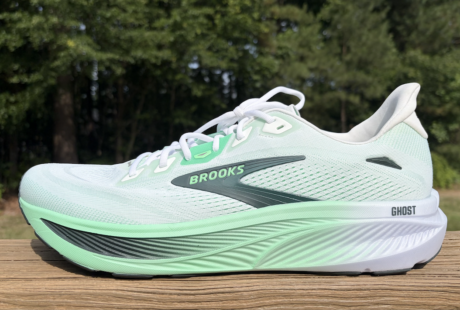 Brooks Ghost 18 review photo. A photo of the mint-green Brooks Ghost 18 running shoe